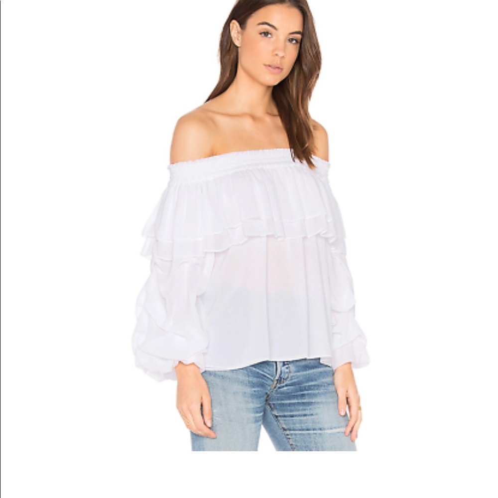MISA LA Elyse Off Shoulder Ruffle Sleeves Blouse
